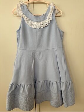 JANIE & JACK Light Blue Girls' Sleeveless Dress with Lace Collar - SZ 6